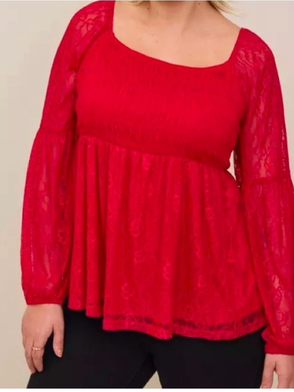 Torrid red lace smock babydoll top